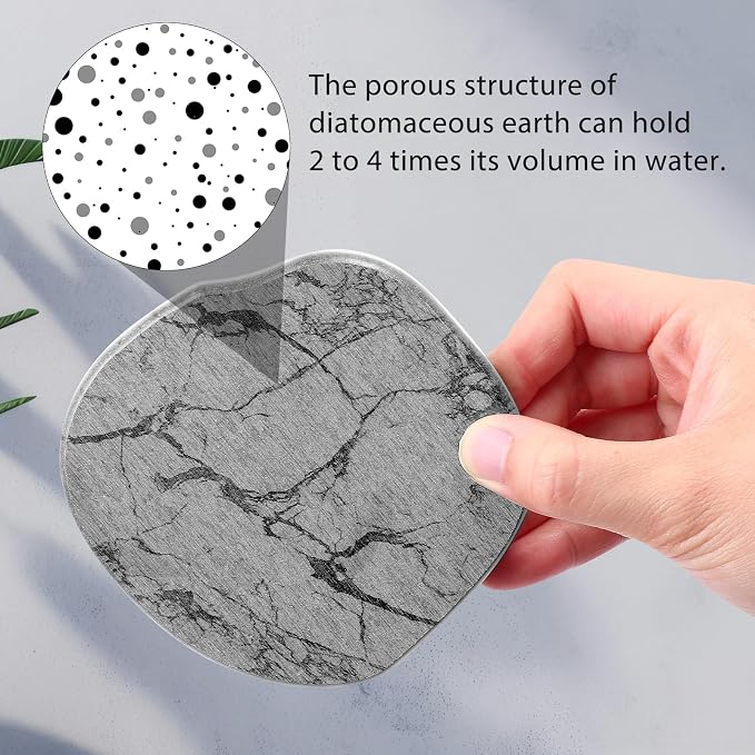 Diatomaceous Earth Coasters Set of 4，Cool Absorbent Quick-Dry Drink Coasters for Desks, Cute Modern Stone Design with Stylish White Aesthetic (4, Marble Light Grey)