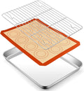 P&P CHEF 12.5 Inch Baking Sheet Pan Cooling Rack with Mat Set for Cookie | Stainless Steel Cookie Pan with Cooling Rack and Silicone Mat for Baking & Roasting, Oven & Dishwasher Safe, Easy Clean