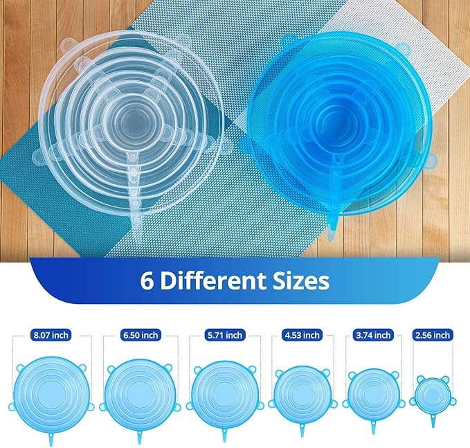Silicone Stretch Lids, 6PCS Reusable Zero Waste Container Covers | For Food Leftovers, Fruit Bowls, Jars, Cups, Jars, Dishes (White, 6 PCS)