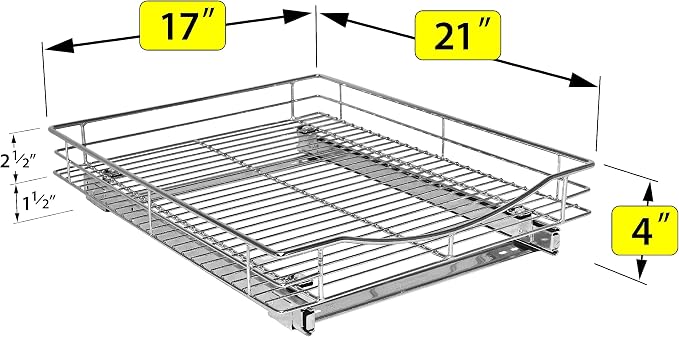 LYNK PROFESSIONAL® Pull Out Cabinet Organizer, Kitchen Slide Out Drawer | 17W x 21D chrome rollout shelf creates easy-access storage for cookware, pantry items and kitchen essentials inside cabinets