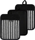 Alselo Silicone Pot Holders Set of 3 Heat Resistant & Non Slip Potholders | Professional Oven Hot Pads with Pockets Mitts for Kitchen Cooking Baking Barbecue (Black, 3)