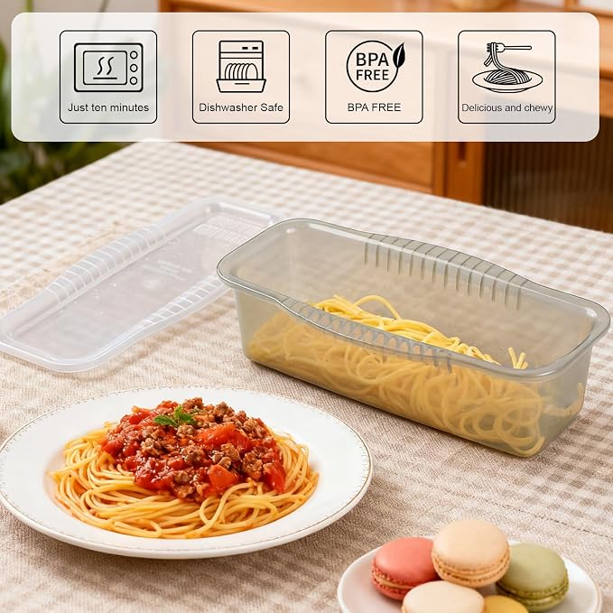 Microwave Pasta Cooker with Strainer Lid & Built-in Measuring Card | Quickly Cook 1-4 Servings-No Mess, Sticking or Waiting for Boil, Pasta Cooker in Microwave for Dorm, RV,Kitchen & Quick Meals