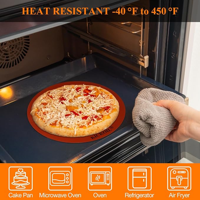Round Silicone Baking Mats Set of 2,Silicone Mat for 9 Inch Cake Pan Pizza Pan,Non-Stick Reusable Heat Resistant Baking Sheets Liner for Cookies Rolling Pie Tortilla Bread & Pastry, Orange