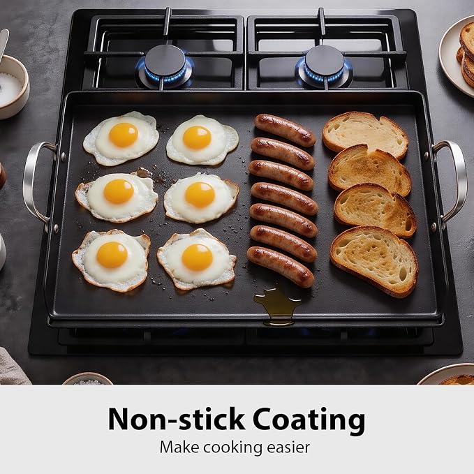 Utheer 25" x 16" Pre-Seasoned Nonstick Cast Iron Griddle for Gas & Charcoal | Universal Flat Top with Grease Groove, Reinforced Ridges & High Sidewalls, Great for Stove, Parties, Camping & Tailgating