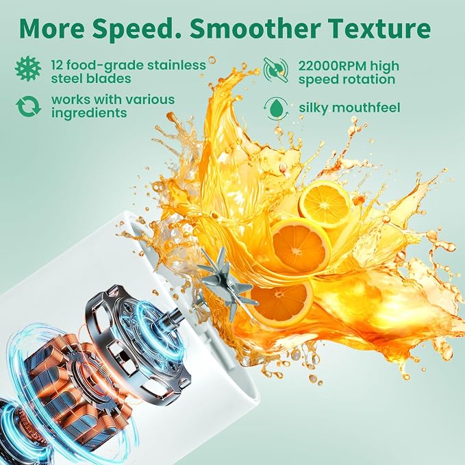Portable Cordless Blender,Small Rechargeable Juicer | Mini Personal Blender for Smoothies and Shakes,With Automatic Cleaning Function,On The Go and Easy To Use