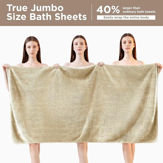 8 Piece Bath Towels Set, 2 Oversized 35 * 70 in Bath, 2 Hand, 4 Wash | Luxury Soft Microfiber, Super Absorbent Thick, Quick Dry, Shower Towels for Bathroom, Spa & Hotel, Beige