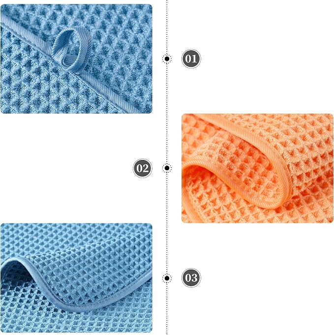 POLYTE 430 GSM Poly Blend Microfiber Quick Dry Waffle Bath Towel Set of 6 | 2-Body Towels, 2-Hand Towels, 2-Wash cloths, Oversize, Lint Free