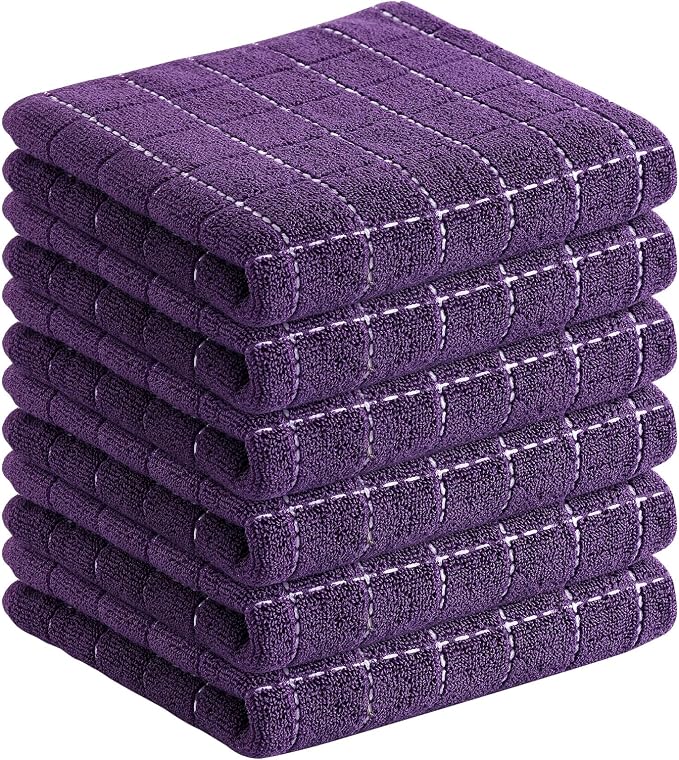 Homaxy 100% Cotton Terry Kitchen Towels, 6 Pack, Purple | Ultra Soft and Absorbent Dish Towels for Kitchen, Suitable for Drying and Washing Dishes