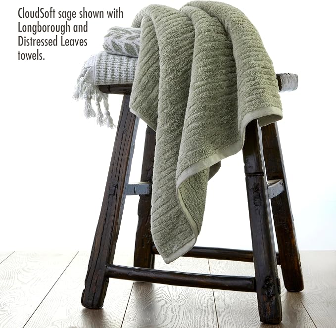 SKL Home CloudSoft Bath Towel Set, 6-Piece, 100% Cotton Luxury, Sage | 2 Bath towels, 2 hand towels, 2 washcloths. Premium spa-level quality. 600/520 GSM weight. Ultra plush & absorbent.