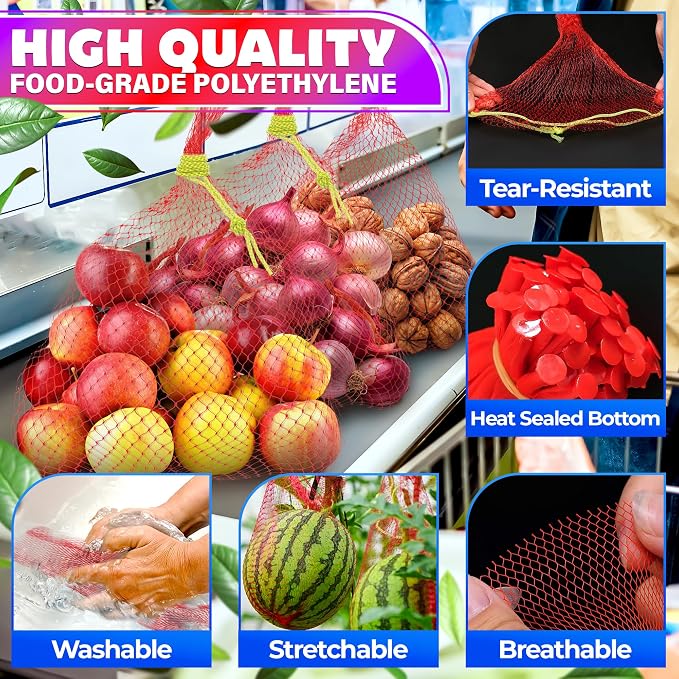DIMROM 100Pcs Mesh Boil Bags for Cooking Seafood, 24", Reusable, Extensible | Seafood Boil Bags; Strong Nylon; Suitable for Fruits, Onion, Potato, Garlic; Holds 10-12 lb of Produce or 8-10 lb of Seafood