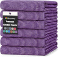 Homaxy 380 GSM Cotton Premium Kitchen Towels 6 Pack, 18"x 28", Purple | Flat and Terry Dish Towels, Highly Absorbent Tea Towel Set with Hanging Loop, Soft Utility Kitchen Hand Towels