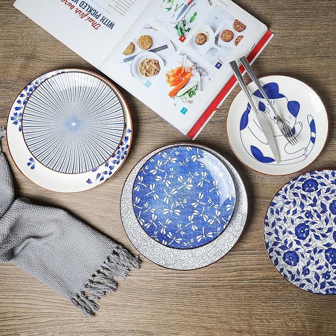 Selamica 10 Inch Kitchen Serving Plates, Large Dessert Plates Ceramic for Salad Pasta Steak, Microwave Dishwasher Safe, Set of 6, Blue