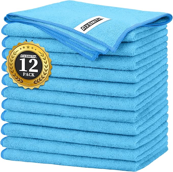 Blue Microfiber Cleaning Cloth -Pack of 12, Highly Absorbent Cleaning Rags, 16"X12" All Purpose Cleaning Towels for Housekeeping, Kitchen, Car, Lint Free and Reusable Microfiber Towels