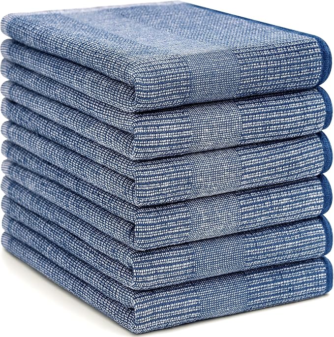 Homaxy 380 GSM Cotton Premium Kitchen Towels 6 Pack, 18"x 28", Navy Blue | Flat and Terry Dish Towels, Highly Absorbent Tea Towel Set with Hanging Loop, Soft Utility Kitchen Hand Towels