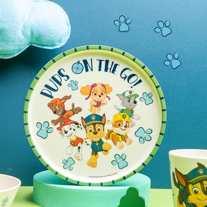 Zak Designs PAW Patrol Kids Dinnerware Set 3 Pieces, Durable and Sustainable Melamine Bamboo Plate, Bowl, and Tumbler are Perfect For Dinner Time With Family (Chase, Marshall, Skye & Friends)