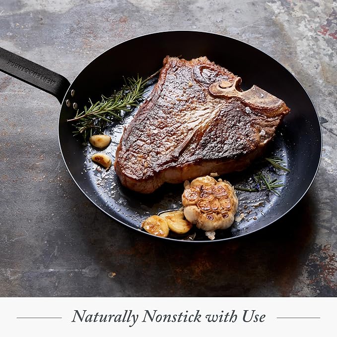 Merten & Storck 12" Pre-Seasoned Carbon Steel Frying Pan Skillet | Natural Nonstick with Use, Induction & All Stovetop Suitable, Grill & Campfire Safe, Even Heating, Indoor/Outdoor Use