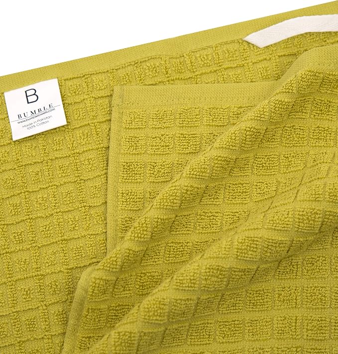 Premium Kitchen Towels 6 Pack 100% Cotton, 20"x28" Dish Towels Lime Check | Large Flat & Terry Kitchen Linen Set with Hanging Loops, Highly Absorbent for Washing and Drying Dishes
