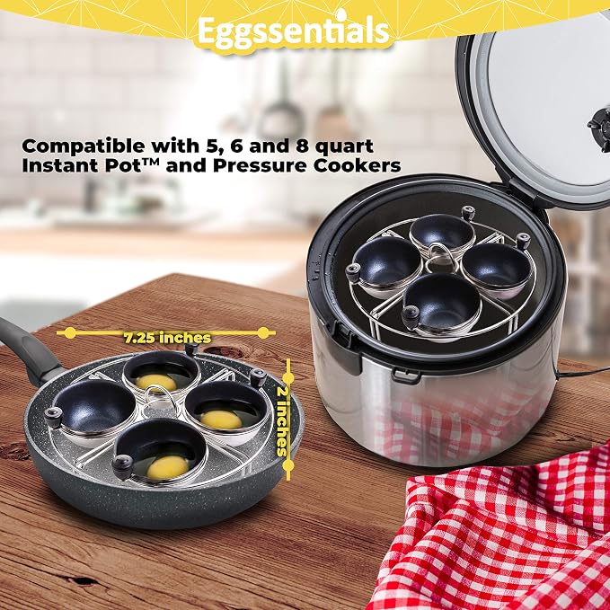Eggssentials Egg Poacher Insert Stainless Steel Poached Egg Cooker Eggs Poaching Cup PFOA Free Egg Poachers Nonstick, Egg Spatula is Heat Resistant Non-Stick Pancake Spatula