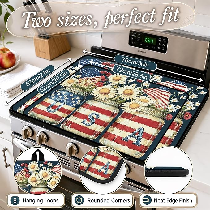 Patriotic Electric Stove Top Cover | Heat Resistant Glass Cooktop Protector for Kitchen Ceramic Countertops, Multiuse Stove Cover and Dish Drying Mat