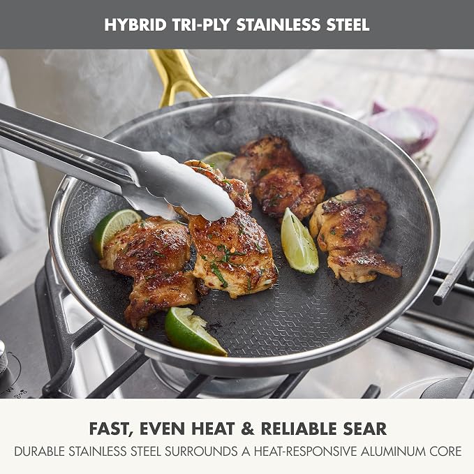 GreenPan Hybrid 10" Stainless Steel Frying Pan, Ceramic Nonstick Skillet | APEX Tri-Ply Pan, PFAS-Free Thermobond Nonstick, Induction & All Cooktop Compatible, Dishwasher & Oven Safe up to 850F, Gold