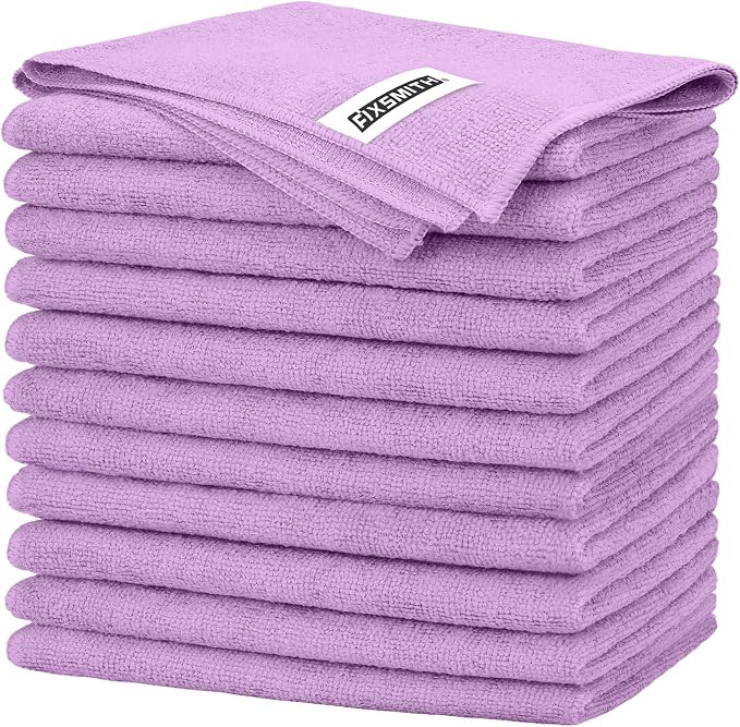 Purple Microfiber Cleaning Cloth -Pack of 12, Highly Absorbent Cleaning Rags, 16"X12" All Purpose Cleaning Towels for Housekeeping, Kitchen, Car, Lint Free and Reusable Microfiber Towels