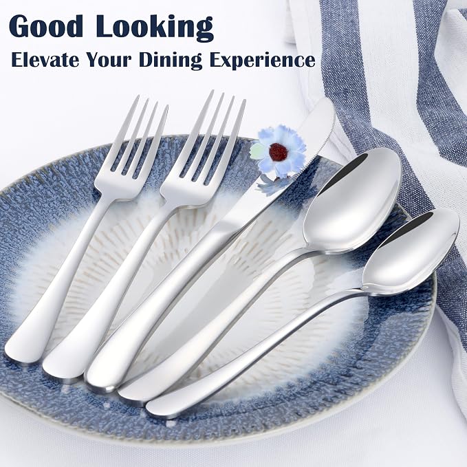 E-far Heavy Duty Silverware Set for 4, 20 Pcs Stainless Steel Flatware Set | Thick Metal Eating Utensils Including Forks and Spoons Knifes, Heavy Weight & Mirror Polished Cutlery, Dishwasher Safe