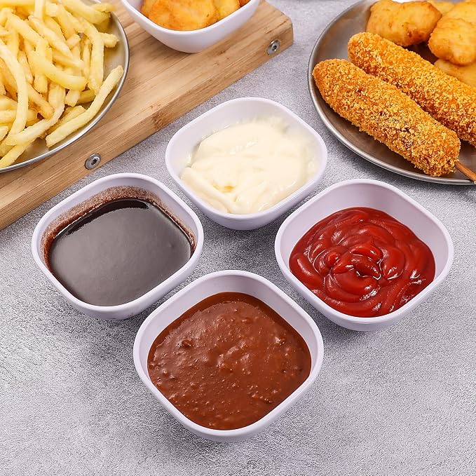SHECIPIN 12 pack wheat straw dipping bowls 4.5oz,alternative plastic soy sauce dishes,unbreakable small dessert bowls microwave and dishwasher safe for snack,sushi,condiment (white)
