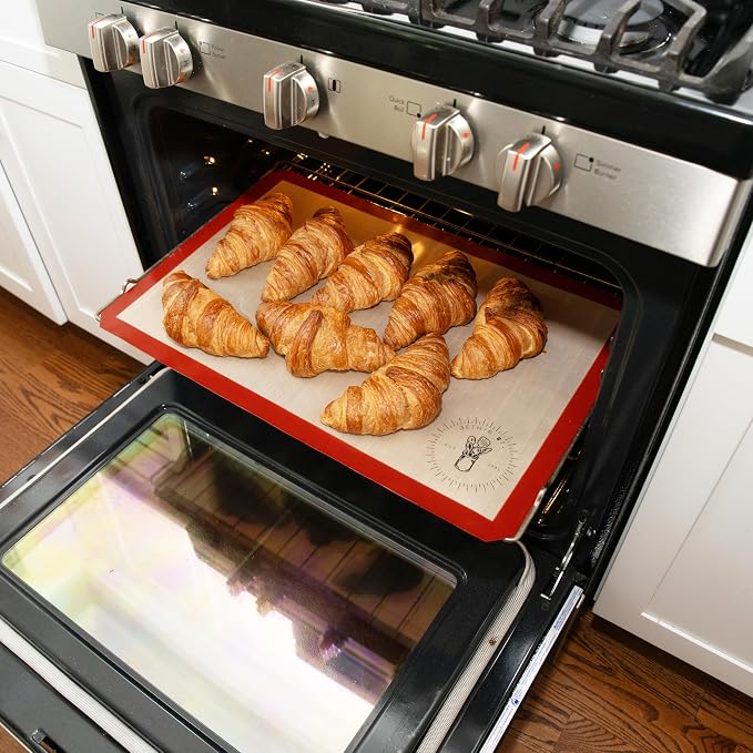 Silicone Baking Mats - Full Size Baking Sheet Liners, Pack of 2, Red | Oven Safe, Non-Stick Silicone Baking Sheet Liner, Perfect For Baking Macarons Cookies, Pastry & Cakes, 16 x 24 in (40x60 cm)