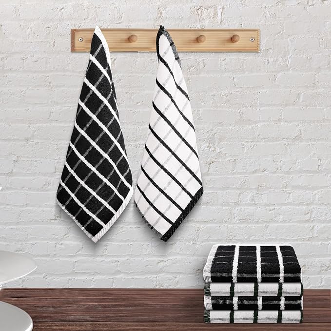 Urban Villa Kitchen Towels Cotton Dish Towels 12”x12” (Set of 6) Black White