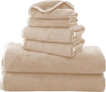 TENSTARS Luxury Silk Hemming Towel Set - Light Thin Quick Drying - 2 Bath Towels 2 Hand Towels 2 Washcloths - Ultra Soft Microfiber Towel for Bath Fitness, Sports, Yoga, Travel (Brown 6 Pieces)