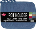 RITZ Terry Potholder & Hot Pad: Unparalleled Heat Resistant, Durable 100% Cotton – Ergonomically Designed for Optimal Grip – Easy-Care Machine Washable – 4-Pack, Federal Blue