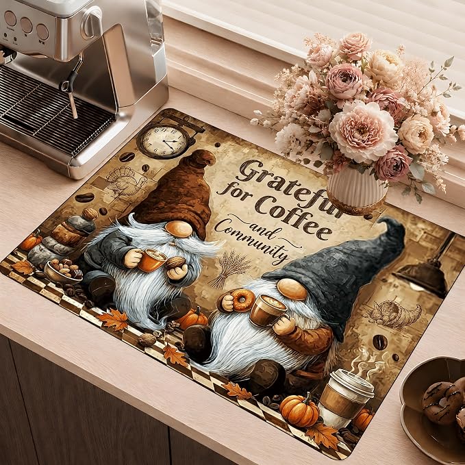 Gnome Stove Top Cover Mat, Coffee Kitchen Decor, 28.5 x 20.5 In (Santa Claus)