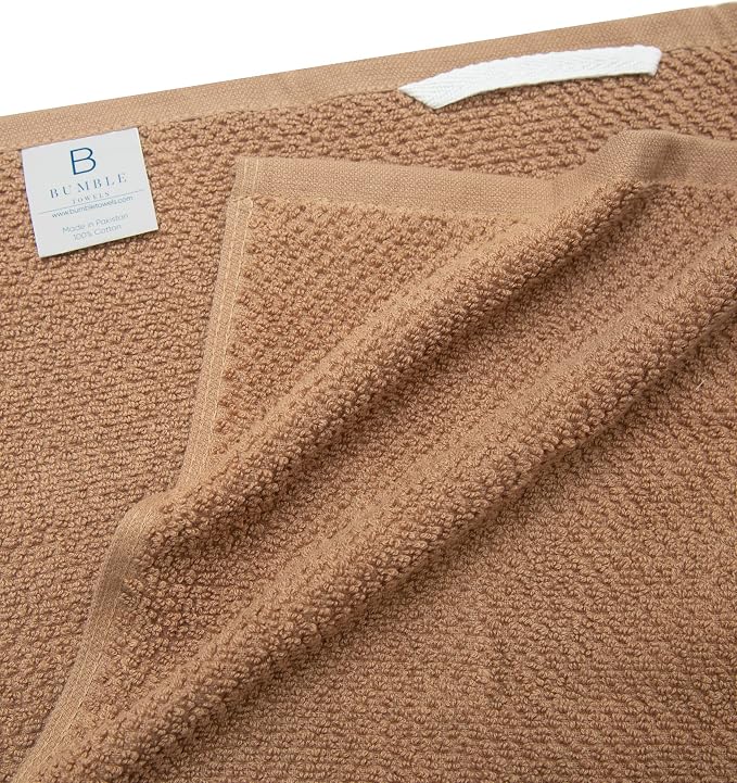 Bumble Kitchen Towels 6 Pack 100% Cotton 16"x26" - Tan Solid | 430 GSM Soft Kitchen Hand Towels with Hanging Loop, Highly Absorbent & Durable for Washing and Drying Dishes