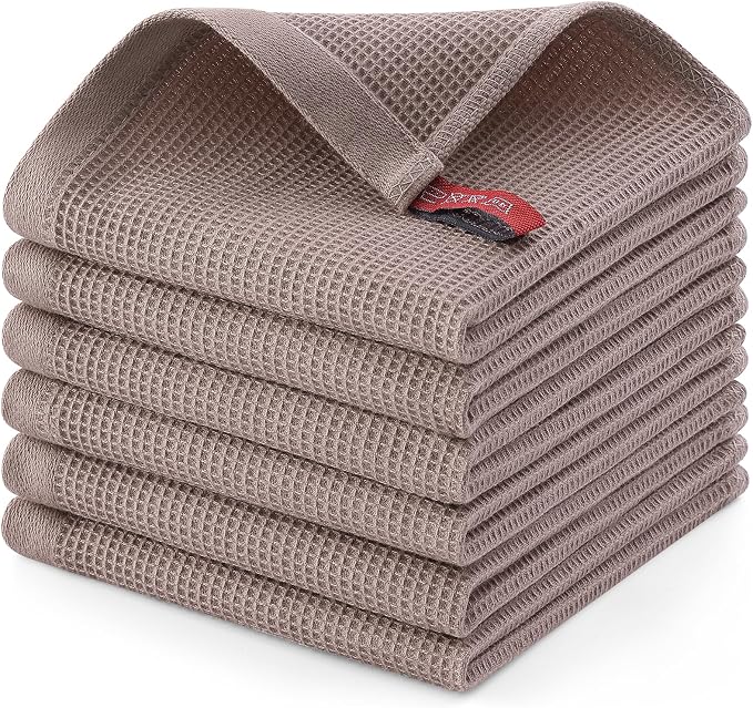 Homaxy 100% Cotton Waffle Weave Dish Cloths, 6 Pack, Brown | Soft and Absorbent Dish Towels, 12 x 12 Inches Quick Dry Dish Rags