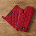 Encasa XO Oven Mitts and Pot Holders Set, Heat Resistant Cotton | Red, Diamond Quilted | Non-Slip Grip | Microwave & Oven Safe | Hanging Loop | Machine Washable | Set of 2