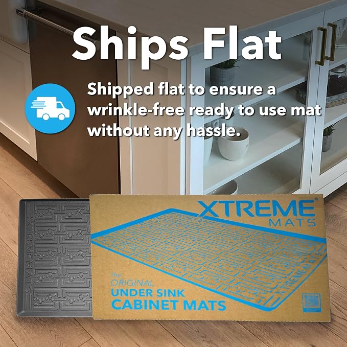 XTREME MATS Waterproof Undersink Mat (Grey 37" 1/4 x 22 1/4) Cabinet Base Liner for Kitchen & Laundry Cabinets Catches Leaks Prevents Damage Flexible Sink Driptray