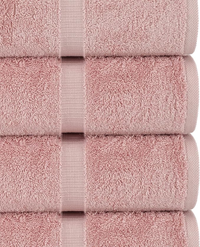 Chakir Turkish Linens 4 Piece Bath Towel Set, 100% Cotton Luxury Turkish Towels for Bathroom, Soft Absorbent Bath Towels, 27 x 54 Inches, Pink