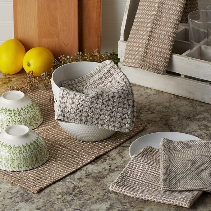 DII Everyday Kitchen Assorted Dishcloth Set of 5, 12x12, Stone