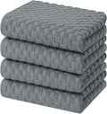 Homaxy 100% Cotton Terry Kitchen Towels(15" x 25", 4 Pack), Dark Grey | Soft and Super Absorbent Dish Towels, 380 GSM Reusable Tea Towel with Hanging Loop, Pineapple Grid Designed