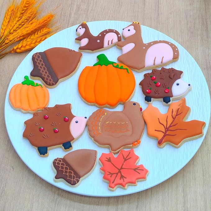 MrCookie Large Fall/Thanksgiving Cookie Cutters,Thickened Stainless Steel | with a recipe instruction for cookies, biscuits and fondant in popular Thanksgiving shapes.