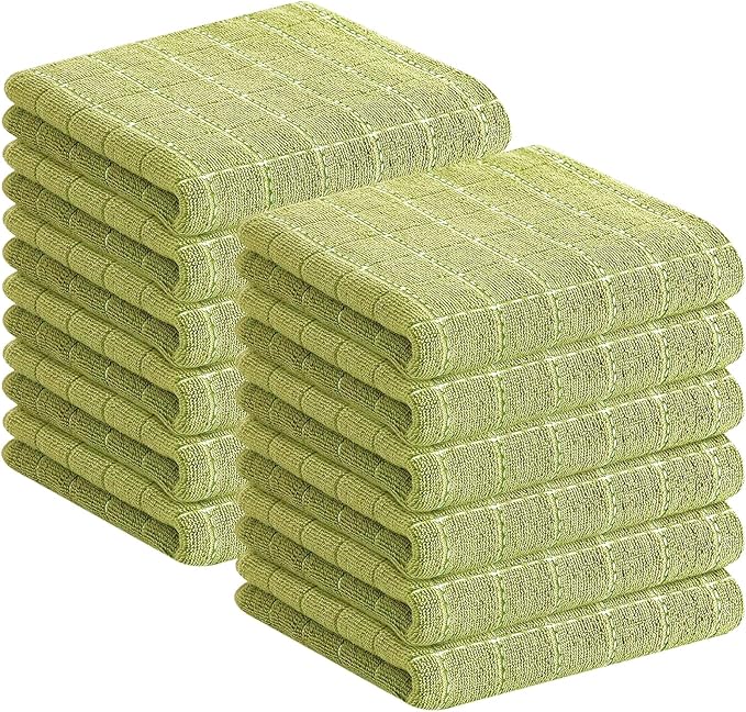 Homaxy 100% Cotton Terry Kitchen Towels, 12 Pack, Sage Green | Ultra Soft and Absorbent Dish Towels for Kitchen, Suitable for Drying and Washing Dishes