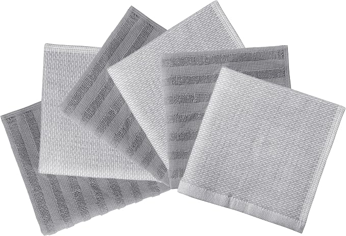 Bumble Premium Dish Cloths 13"x13" (6 Pack) | 100% Natural Ring Spun Cotton | 400 GSM | Highly Absorbent & Soft |Yarn Dyed & Solid Dyed Terry Dish Cloth Set - Grey
