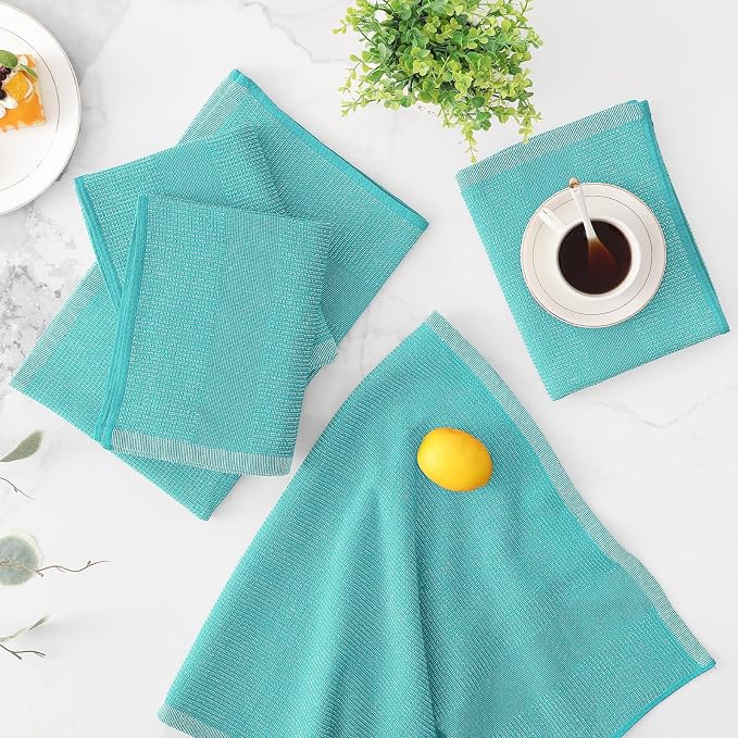 Mordimy Premium Large Cotton Kitchen Towels (18"x 28", 3 Pack), Teal | 100% Ring Spun Cotton, Super Absorbent, 380 GSM, Flat & Terry, Soft, Hanging Loop Dish Towels