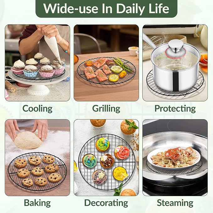 TeamFar Round Cooling Rack, 9" Non-stick Stainless Steel Baking Rack | 2 Pack Coated Cooking Wire Racks for Baking/Roasting/Steaming/Cooling, Healthy & Heavy-Duty, Oven Safe & Easy to Clean