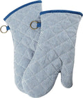 Yarn Dyed Oven Mitts 1 Pair， 100% Cotton Heat Resistant 470 Degree | Oven Gloves for Men Women Cooking Baking Barbecue BBQ Microwave Crafting Machine Washable Pot Holders Mittens (blue2)