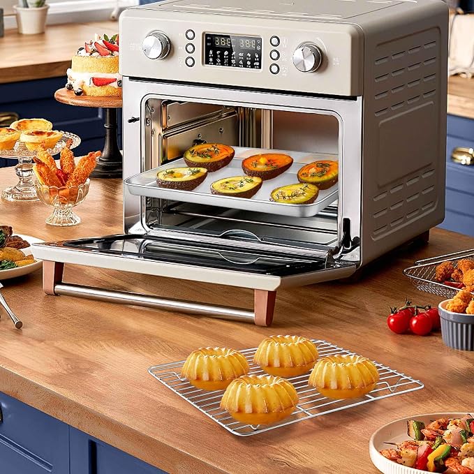Homikit Mini Baking Sheet with Wire Rack for Toaster Oven (1 Pan+1 Rack) | 9x7 Inch Stainless Steel Baking Pan with Cooling Rack Set, Metal Cookie Sheets, Small Bacon Tray, Nonstick, Dishwasher Safe