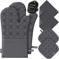 Oven Mitts and Pot Holders Set with Dishcloths, 500 Degree Heat Resistant Oven Gloves and Hot Pads, Premium Soft Cotton Kitchen Mittens and Dish Cloth Sets-Deep Grey