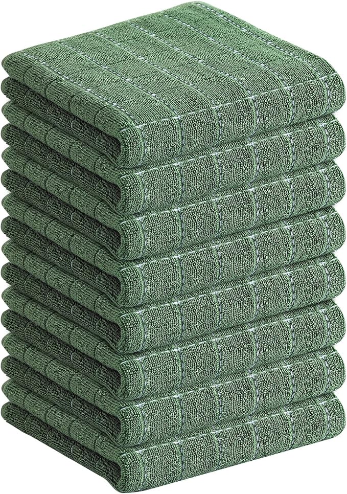 Homaxy 100% Cotton Terry Kitchen Towels, 8 Pack, Grass Green | Ultra Soft and Absorbent Dish Towels for Kitchen, Suitable for Drying and Washing Dishes
