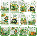 SiliFine 12 Pcs St. Patrick's Day Kitchen Towels Pot Holders and Oven Mitts Set 4 Green Clover Dish Towels 4 Shamrock Leprechaun Coins Oven Mitts 4 Gnomes Potholders for Xmas Dish Baking Decorative