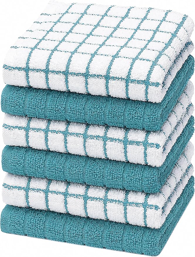 Bumble Dish Cloths (6-Pack), 100% Cotton Kitchen Towels, 12"x12" - Aqua | 405 GSM | Soft, Highly Absorbent & Durable Dish Towels for Kitchen